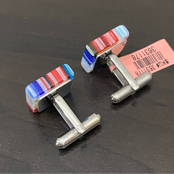 Multicolored Millefiori Fused Murano Glass Stainless Steel Cufflinks - Picture 6 of 11